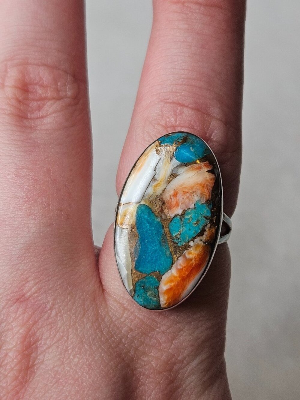 Vintage 925 Sterling Silver Philippines Oyster Copper Turquoise Ring Size 8.25